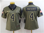 Dallas Cowboys #4 Dak Prescott Women's 2021 Olive Salute To Service Limited Jersey