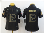 Green Bay Packers #12 Aaron Rodgers 2020 Women's Black Salute To Service Limited Jersey