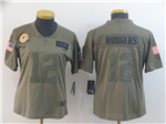 Green Bay Packers #12 Aaron Rodgers Women's 2019 Olive Salute To Service Limited Jersey