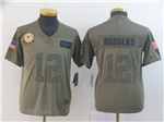 Green Bay Packers #12 Aaron Rodgers Youth 2019 Olive Salute To Service Limited Jersey