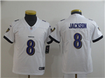 Baltimore Ravens #8 Lamar Jackson Youth White Vapor Limited Jersey