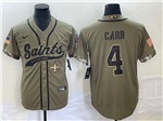 New Orleans Saints #4 Derek Carr Olive Salute To Service Baseball Jersey