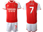 Arsenal F.C. 2023/24 Home Red Soccer Jersey with #7 Saka Printing