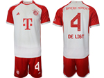 FC Bayern Munich 2023/24 Home White Soccer Jersey with #4 De Ligt Printing