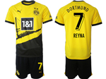 Borussia Dortmund 2023/24 Home Yellow Soccer Jersey with #7 Reyna Printing
