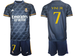 Real Madrid CF 2023/24 Away Navy Soccer Jersey with #7 Vini Jr. Printing