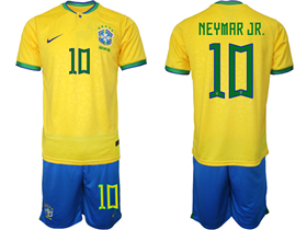 Brazil 2022/23 Home Gold Soccer Jersey with #10 Neymar Jr. Printing