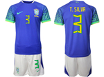 Brazil 2022/23 Away Blue Soccer Jersey with #3 T.Silva Printing