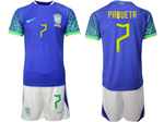 Brazil 2022/23 Away Blue Soccer Jersey with #7 Paquetá Printing