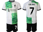 Liverpool F.C. 2023/24 Away White/Green Soccer Jersey with #7 Luis Díaz Printing